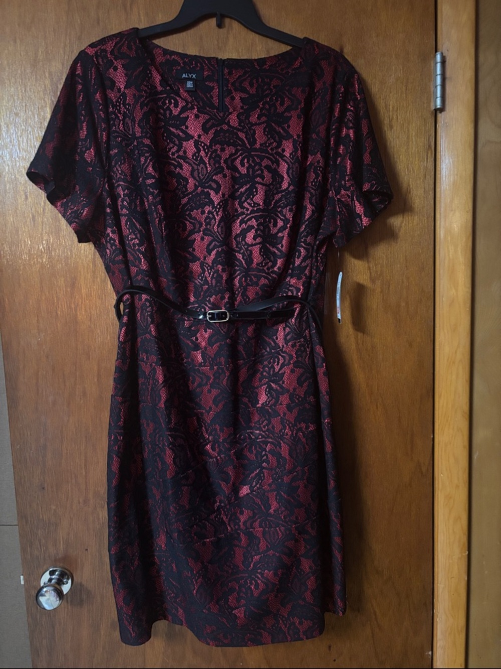 ALYX Red and Black Lace-Effect Midi Dress with Belt